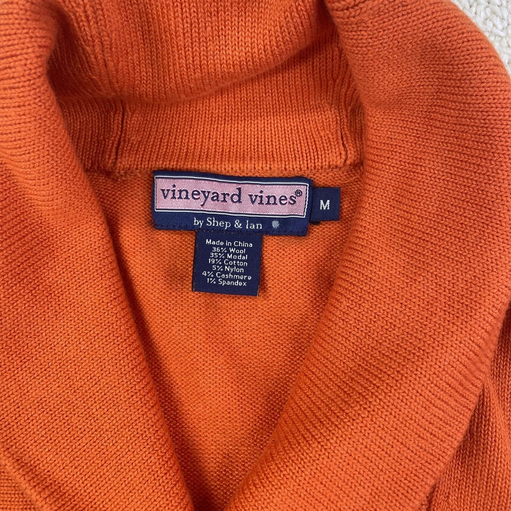 Vineyard Vines Sweater Womens Medium Orange Wool Wool Blend Shawl Collar - Picture 3 of 6